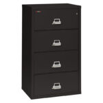 FireKing Lateral File Cabinets 4-3122-C 4 Drawer Lateral 31" wide - Key/Lock-Black