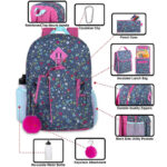 Girl's 6 in 1 Backpack Set With Lunch Bag, Pencil Case, Bottle, Keychain, Clip (Flowers) - Image 2