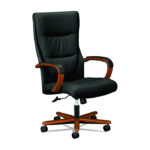 HON Topflight Executive Leather Chair - High-Back Office Chair for Computer Desk, Black/Bourbon Cherry (HVL844)